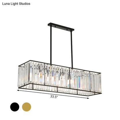 Black metal rectangular chandelier with clear crystal prisms decorbites clear crystal island pendant for dining room