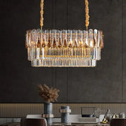 Decorbites rectangular dining room pendant with gold-toned frame smoke gray and amber crystal blocks for elegant lighting