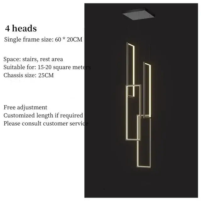 Decorbites™ rectangular led chandelier with modern luster rectangle warm golden illuminated frames suspended from black mount
