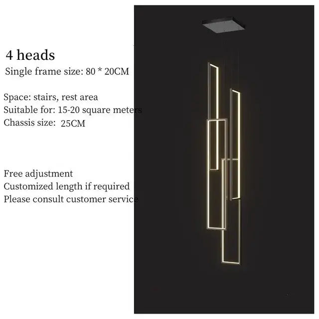 DecorBites™ rectangular led chandelier with four warm gold illuminated frames for modern living spaces