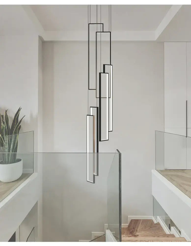 Decorbites™ rectangular led chandelier features sleek black and silver modern luster rectangle panels in geometric design