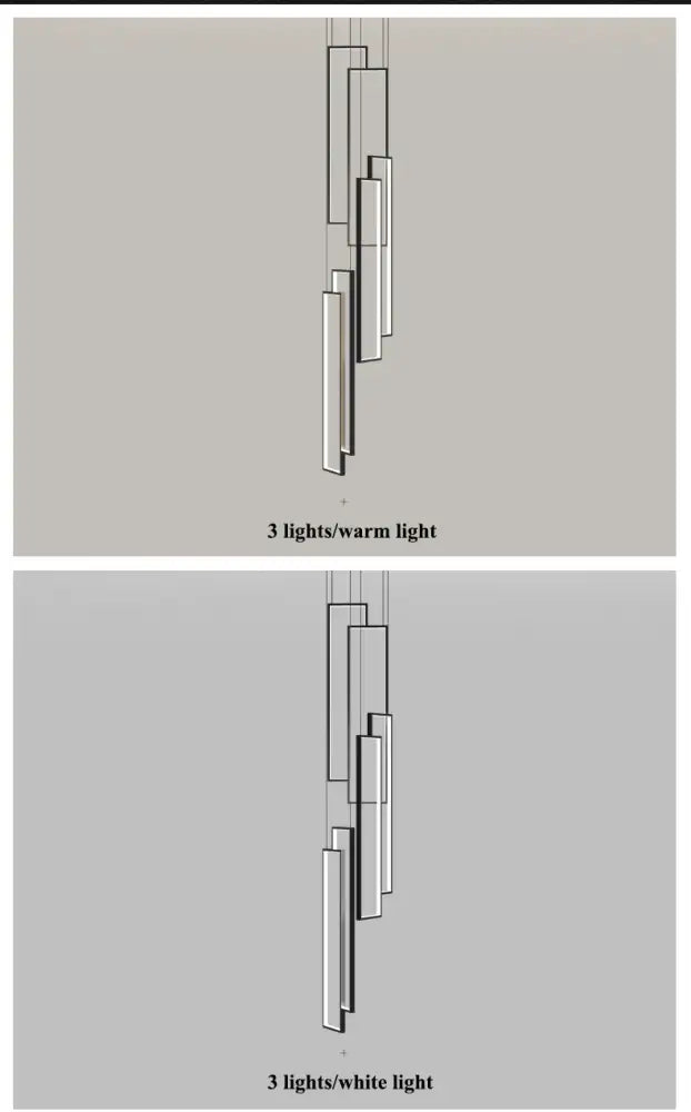 DecorBites™ rectangular led chandelier with three sleek metallic panels for modern living spaces and warm or white light