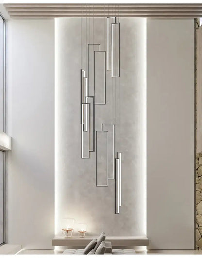 Decorbites™ rectangular led chandelier with silver metallic frame and illuminated panels for modern luster rectangle lighting