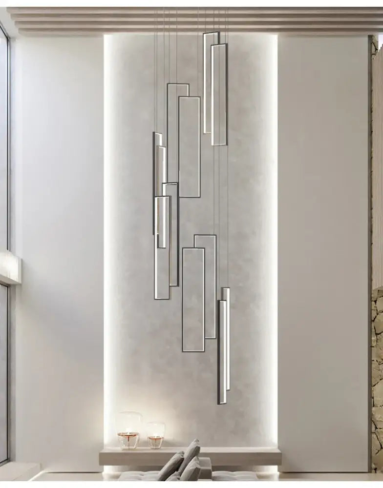Decorbites™ rectangular led chandelier with silver metallic frame and illuminated panels for modern luster rectangle lighting