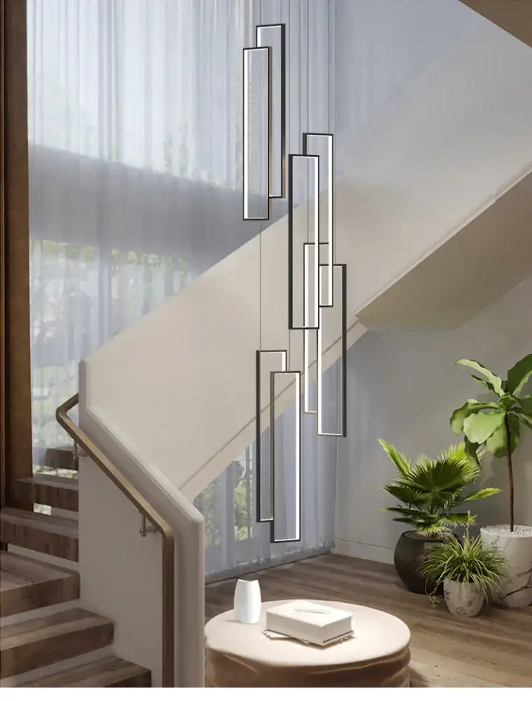 DecorBites™ rectangular LED chandelier with sleek black frames and illuminated panels for modern living spaces