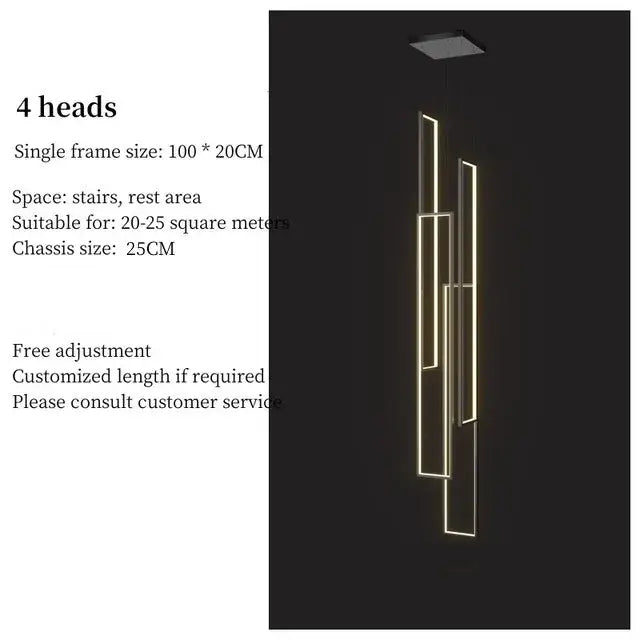 DecorBites™ rectangular led chandelier with modern luster rectangle design and warm golden illuminated frames