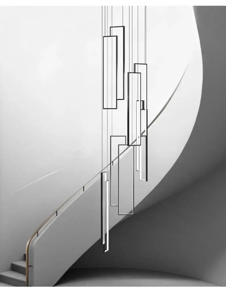 Decorbites™ rectangular led chandelier with black minimalist luster rectangle frames in cascading modern design