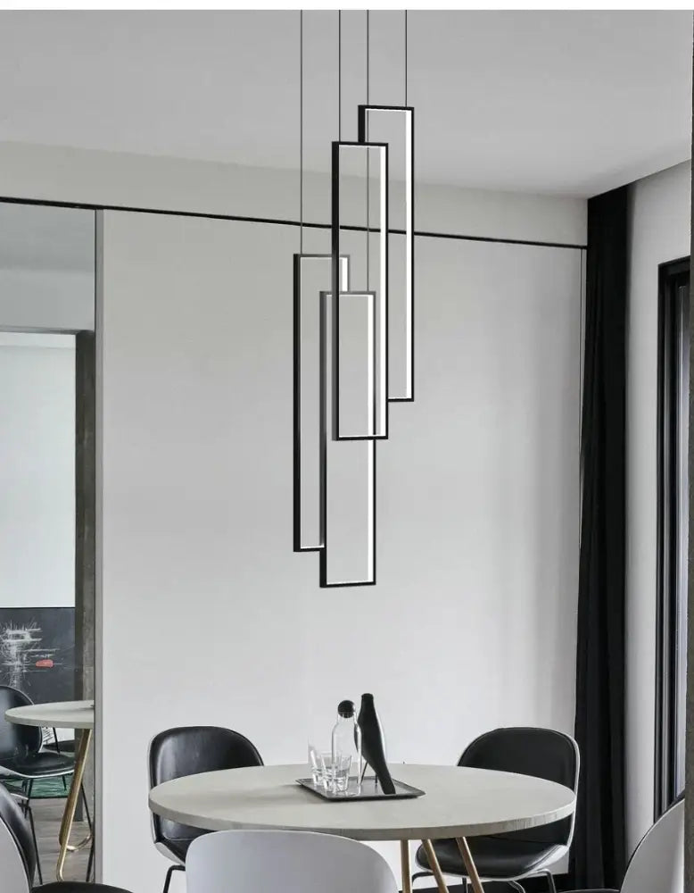 DecorBites™ rectangular led chandelier with modern black-framed luster rectangle design for living spaces
