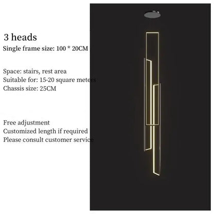 Modern gold-toned decorbites™ rectangular led chandelier with three vertical illuminated luster rectangle led frames for living spaces