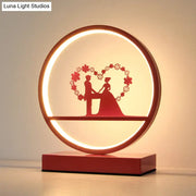 Decorbites™ red loop night light featuring a romantic metal led table lamp with a couple silhouette in floral heart design