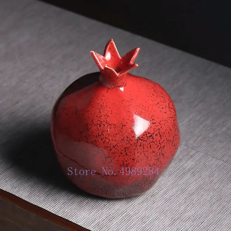 DecorBites™ red pomegranate ceramic vase with glossy finish and crackle texture for a modern home decor
