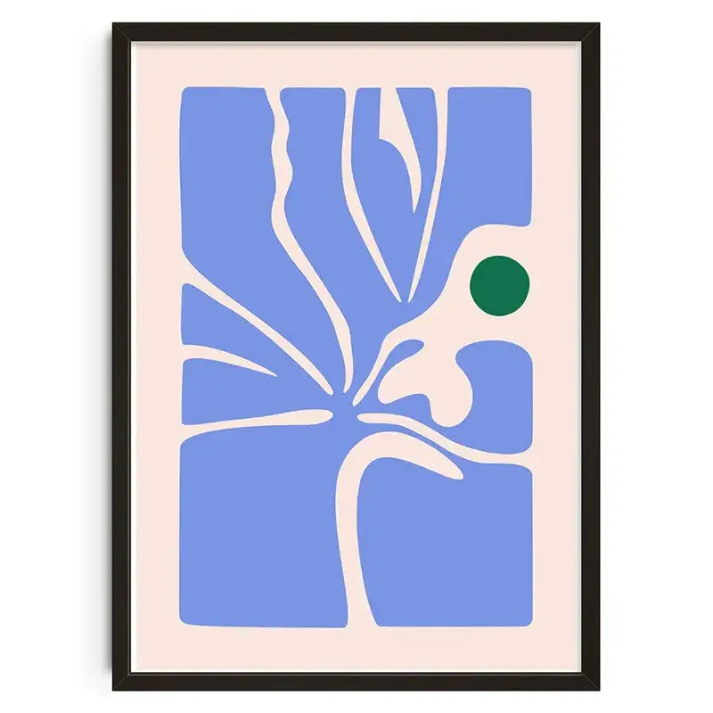 DecorBites™ retro abstract canvas print featuring blue floral art in a black frame for stylish home décor