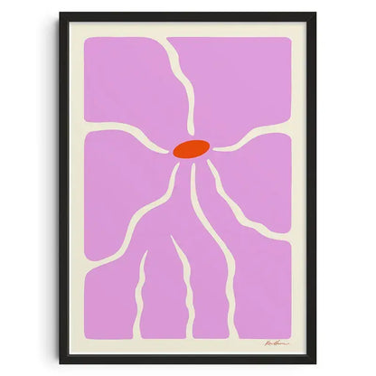 Decorbites™ retro abstract canvas print featuring a stylized purple flower in a sleek black frame for home decor
