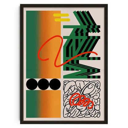 Decorbites™ retro abstract canvas print featuring bold geometric shapes and vibrant green and orange gradients for modern home decor