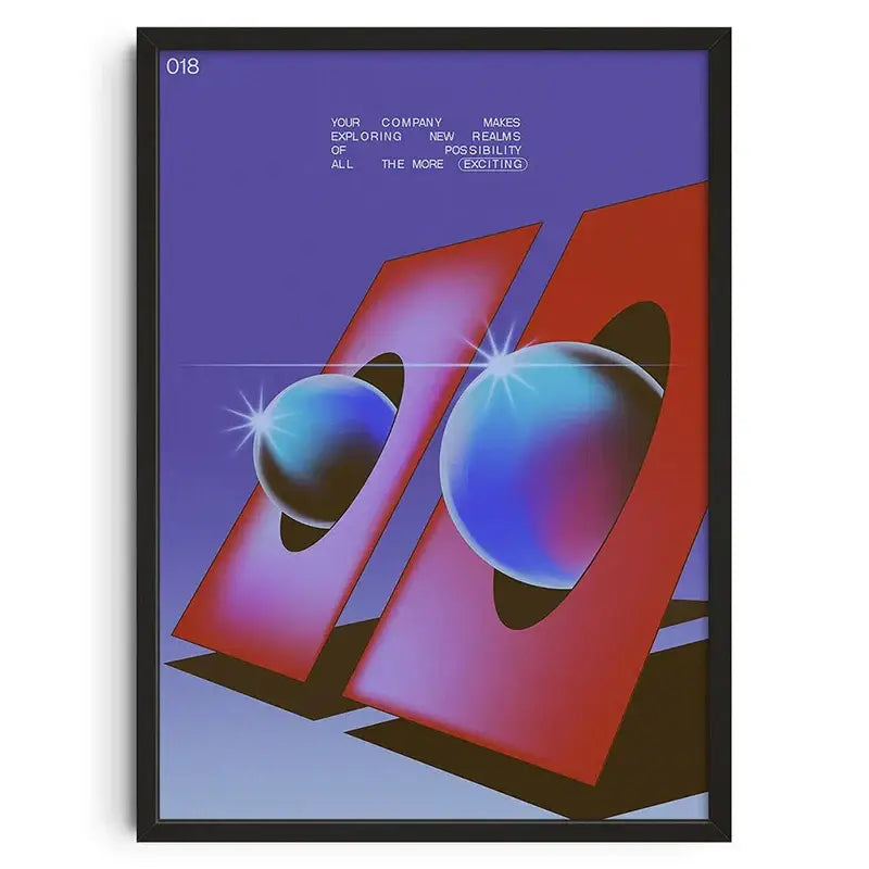 Decorbites™ retro abstract canvas print wall art featuring purple and red design in a black frame for home decor