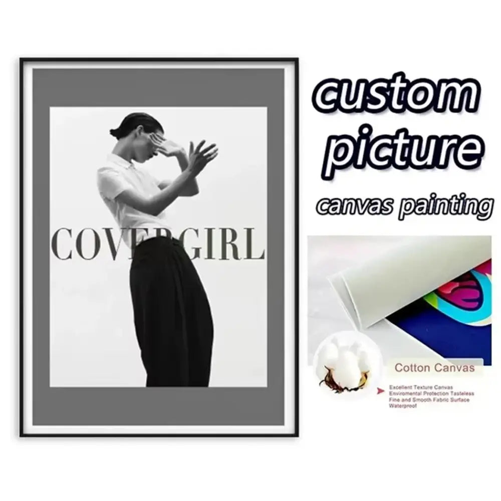 Gray-framed decorbites™ retro abstract canvas print wall art featuring a black-and-white woman in white shirt and dark pants