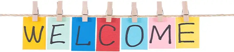 Colorful sticky note letters spelling welcome clipped to a string with clothespins for jojo’s bizarre adventure decor