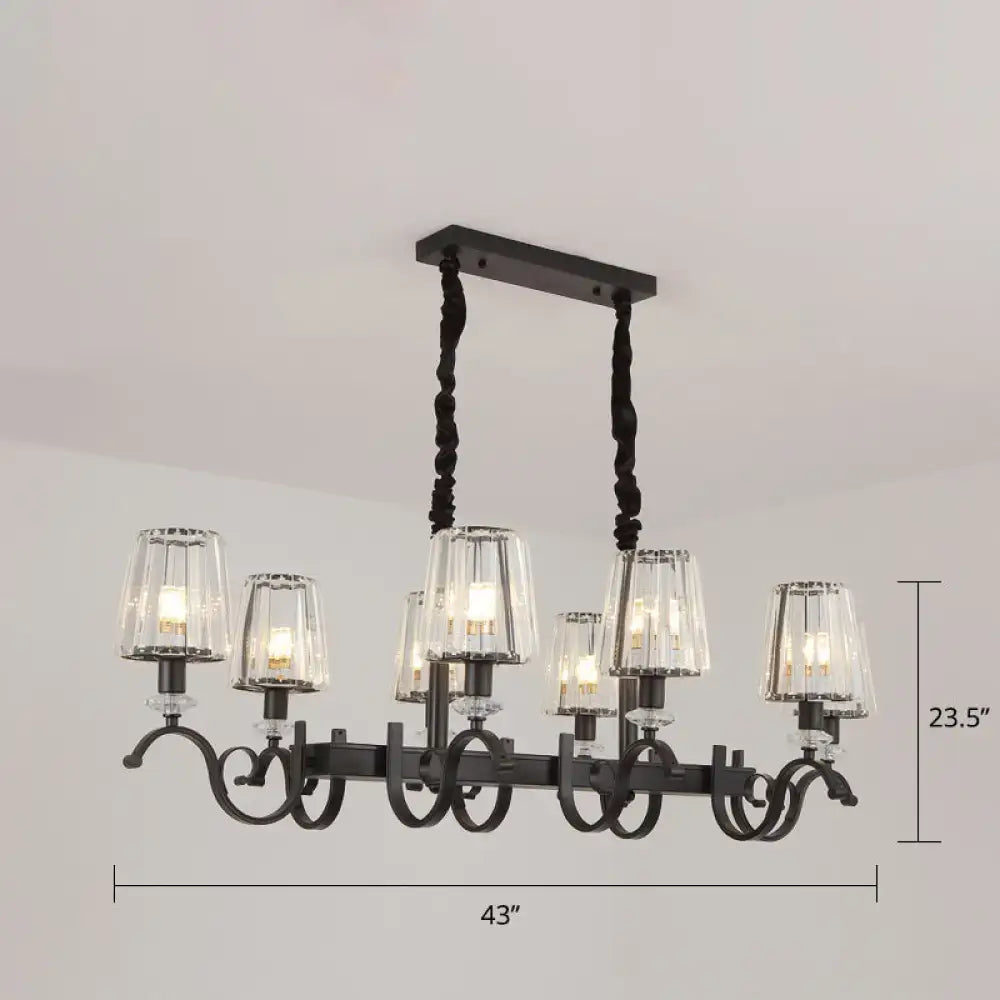 DecorBites™ retro black wrought iron crystal pendant light with six glass shades for dining room e12 e14 bulbs