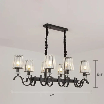 DecorBites™ retro black wrought iron crystal pendant light with six glass shades for dining room e12 e14 bulbs