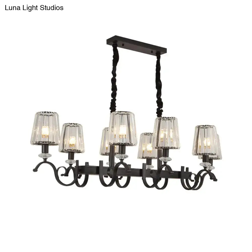 DecorBites™ retro black wrought iron chandelier with six clear glass shades and twisted chain for dining room e12 e14 bulbs
