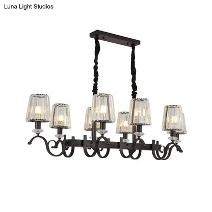 DecorBites™ retro black wrought iron chandelier with six clear glass shades and twisted chain for dining room e12 e14 bulbs