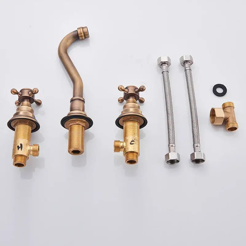 Antique brass finish decorbites™ retro color wall mounted bathroom faucet with dual handles and matching piping components