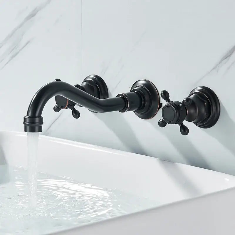 DecorBites™ retro color wall mounted bathroom faucet with black matte finish dual handles and elegant vintage design