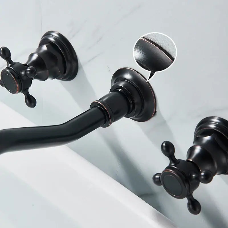 Decorbites retro color wall mounted bathroom faucet with black matte finish and dual cross-shaped handles