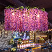 DecorBites™ retro floral metal island ceiling light fixture with vibrant purple wisteria blossoms and green leaves