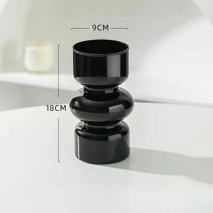 Black glossy ceramic retro glass vase with three stacked rounded sections for DIY flower arrangements