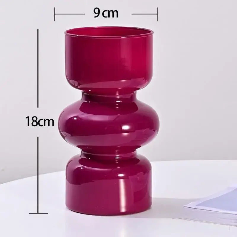 DecorBites™ retro glass vase in deep red with a glossy segmented design for DIY flower arrangements