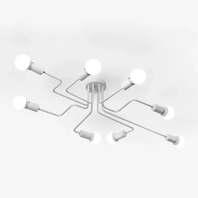 Decorbites™ retro industrial wrought iron ceiling light with six curved arms white modern spherical bulbs