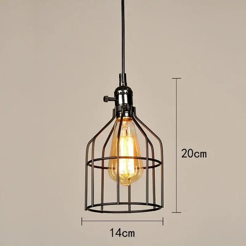 DecorBites™ retro iron art pendant light with black metal cage and vintage Edison bulb in industrial style