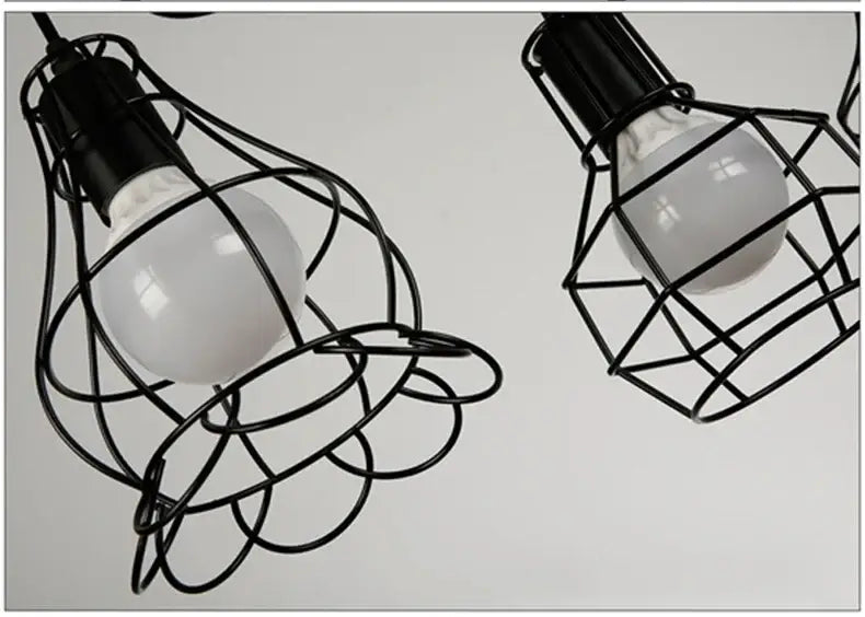 Black wrought iron cage pendant light with frosted glass bulbs decorbites retro iron art vintage industrial style
