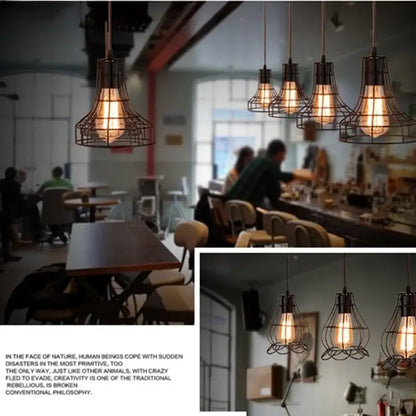 Decorbites™ retro iron art pendant light with black metal cages and warm edison bulbs for vintage industrial style