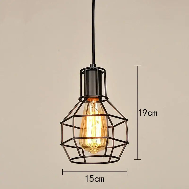 DecorBites™ retro iron art pendant light black metal cage with exposed filament bulb vintage industrial style