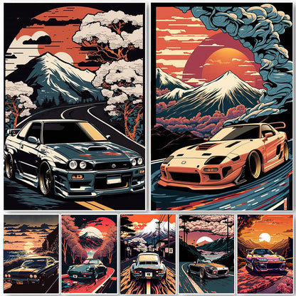 Retro Japanese GTR Luxury Car Canvas Wall Art - Posters