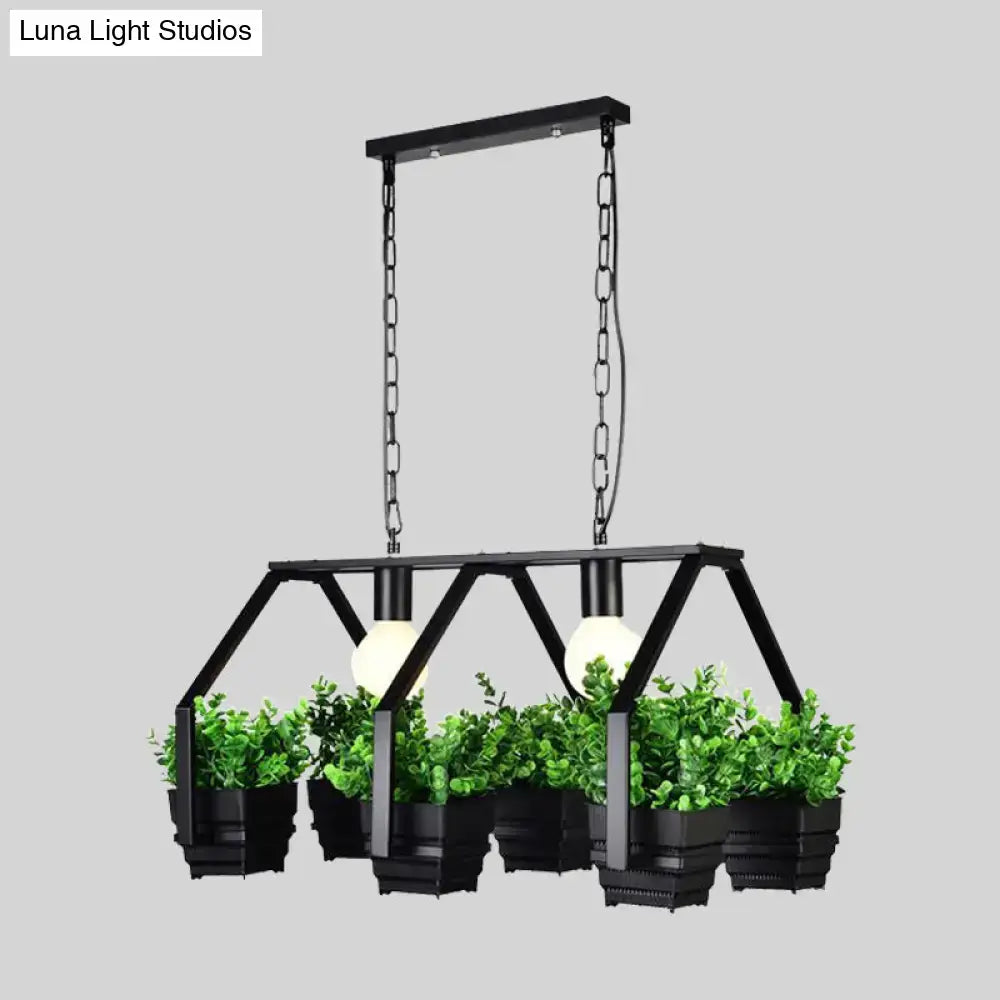 Decorbites retro black metal island ceiling light with exposed bulbs and green plants in black planters 220v-240v 110v-120v