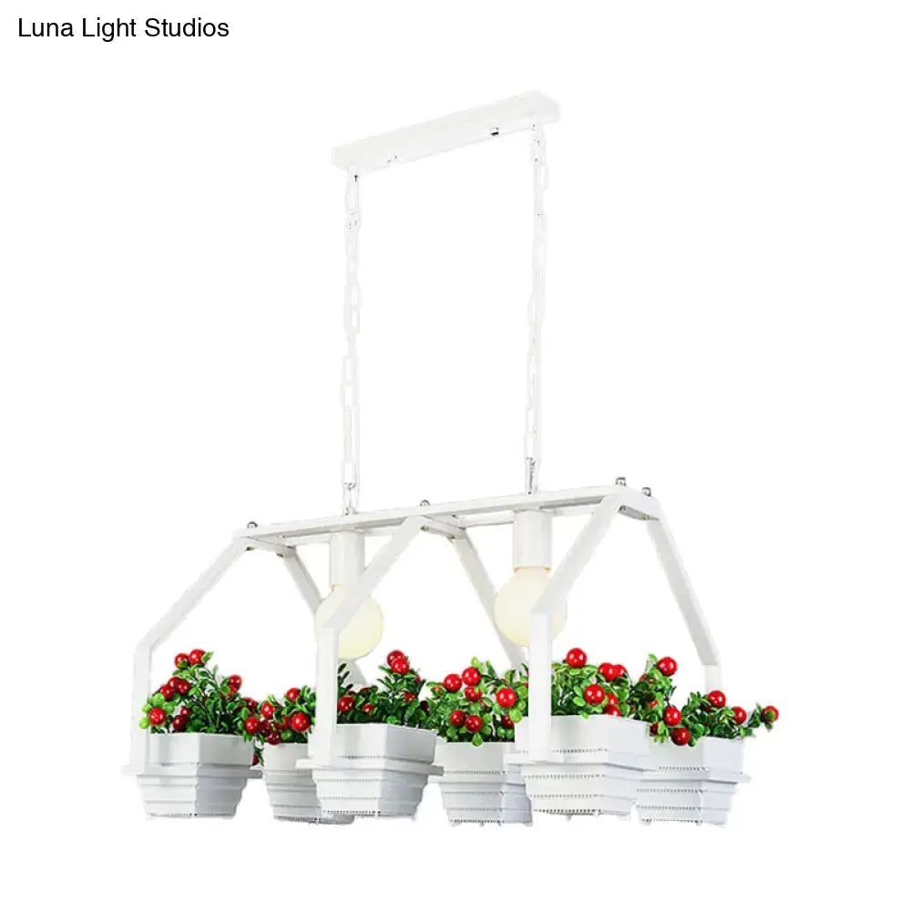 Decorbites™ retro metal island ceiling light in black and white with four hanging planters of red berries and green foliage 220v-240v 110v-120v