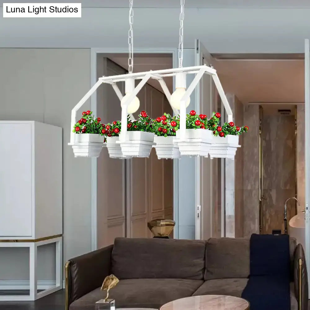 Decorbites retro metal island ceiling light in black white with integrated planters 2 lights 220v-240v 110v-120v for restaurants