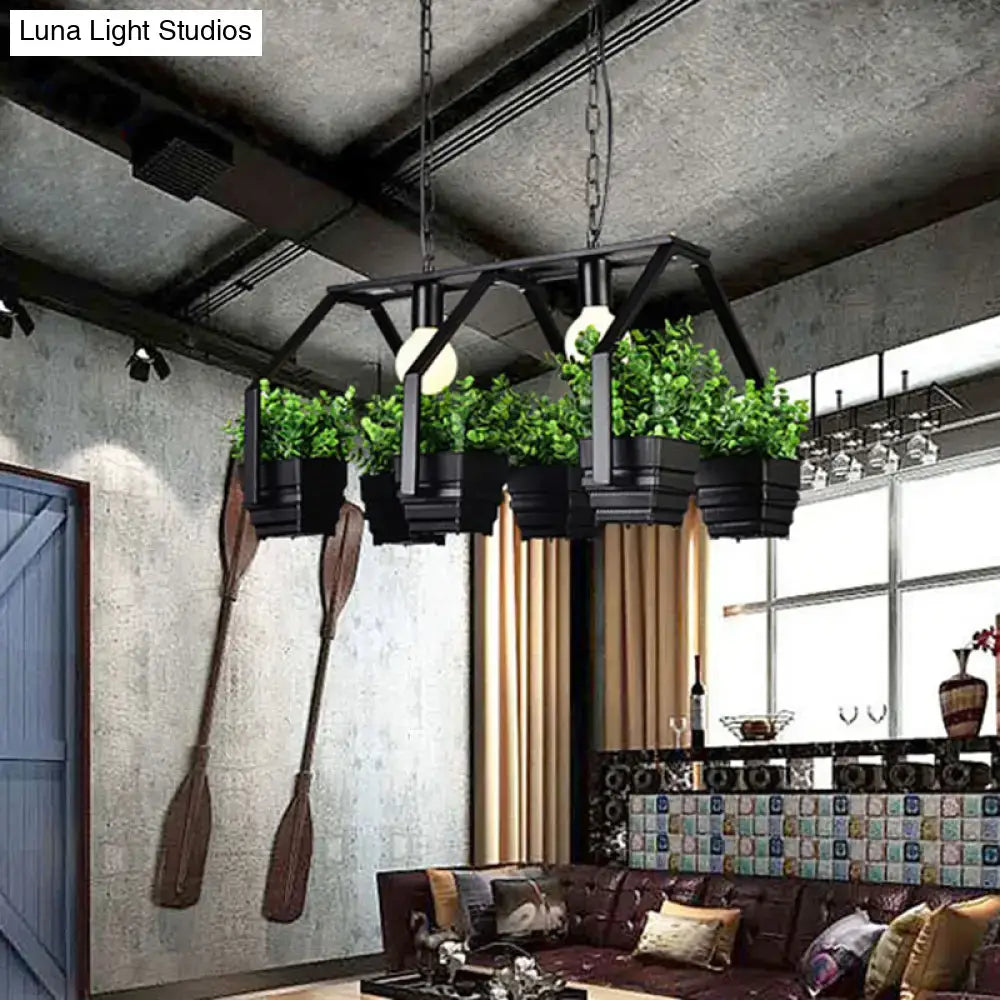 Black metal chandelier ceiling light with integrated planters and green foliage black white 220v-240v 110v-120v for restaurants