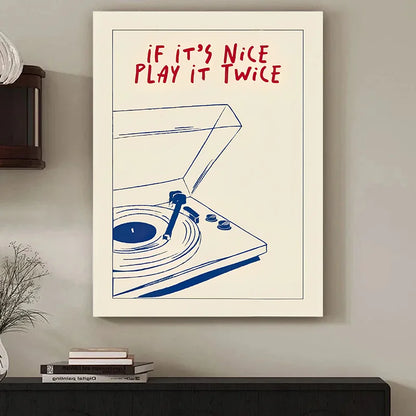 Retro Record Player Canvas Wall Art - Posters