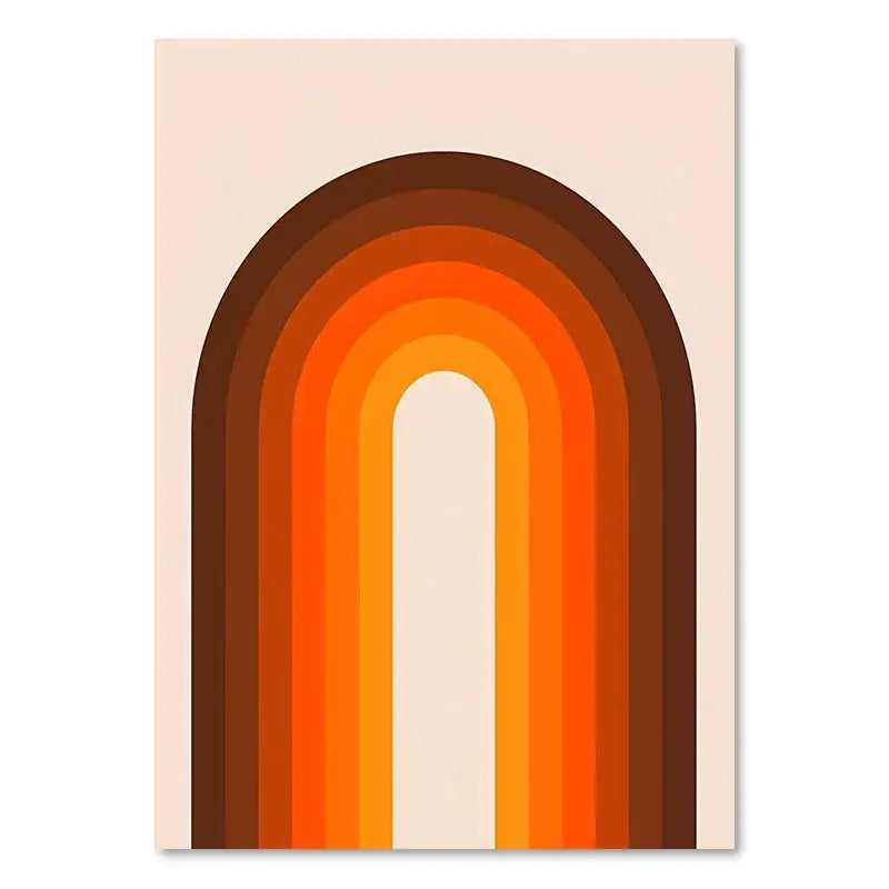 DecorBites™ retro stripes art print featuring minimalist concentric warm brown and orange bands for living room decor