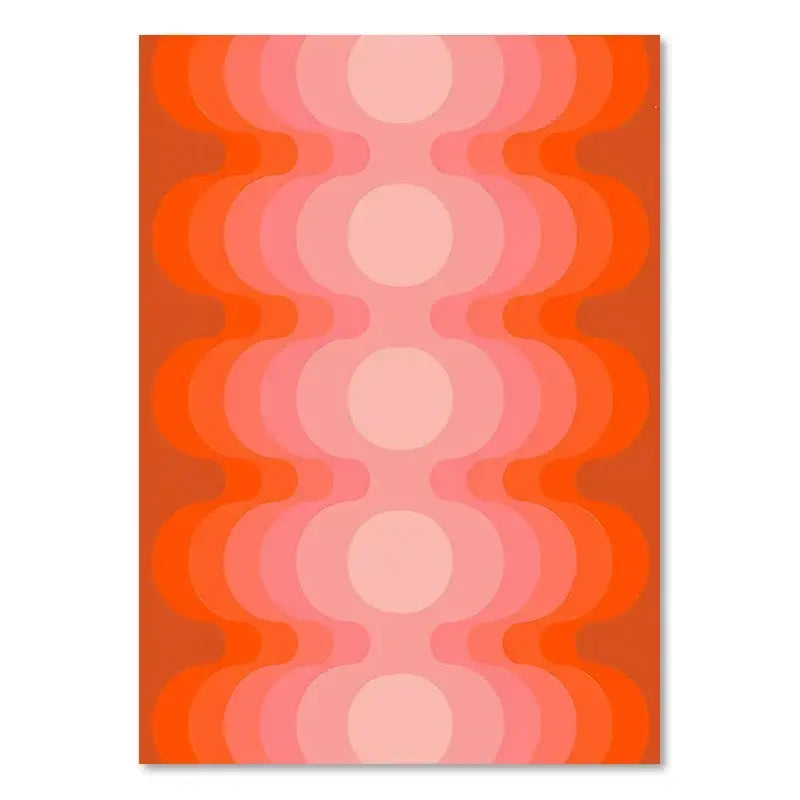 Decorbites retro stripes art print with vibrant orange and pink concentric circles for living room decor