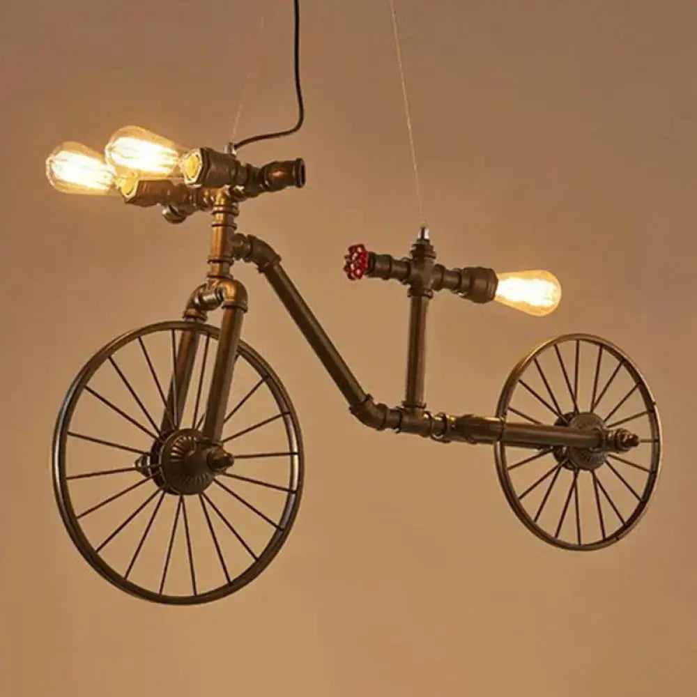 Decorbites retro style black iron piping bicycle hanging lamp with exposed edison bulbs and three ceiling lights