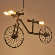 Decorbites retro style black iron piping bicycle hanging lamp with exposed edison bulbs and three ceiling lights