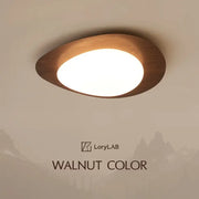 DecorBites™ retro-style walnut color acrylic ceiling light with oval wooden frame and warm glowing bulb for living room