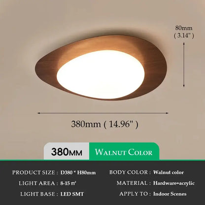DecorBites™ retro-style ceiling light in walnut color with wooden frame and acrylic diffuser for living room use