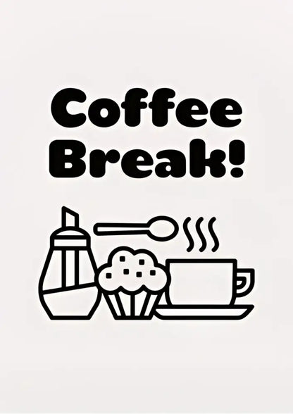 Black line art espresso wall art canvas print featuring coffee cup sugar dispenser spoon and muffin on plate by decorbites