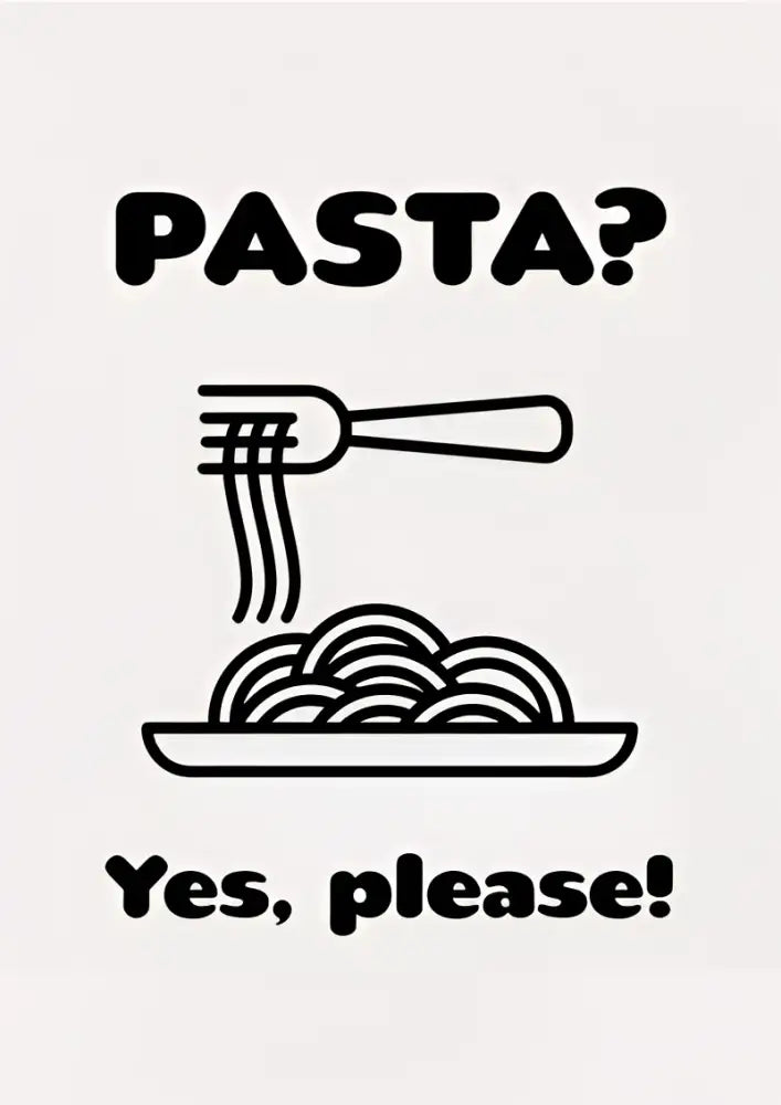 Black line-art fork twirling spaghetti on DecorBites™ retro vintage espresso wall art canvas print